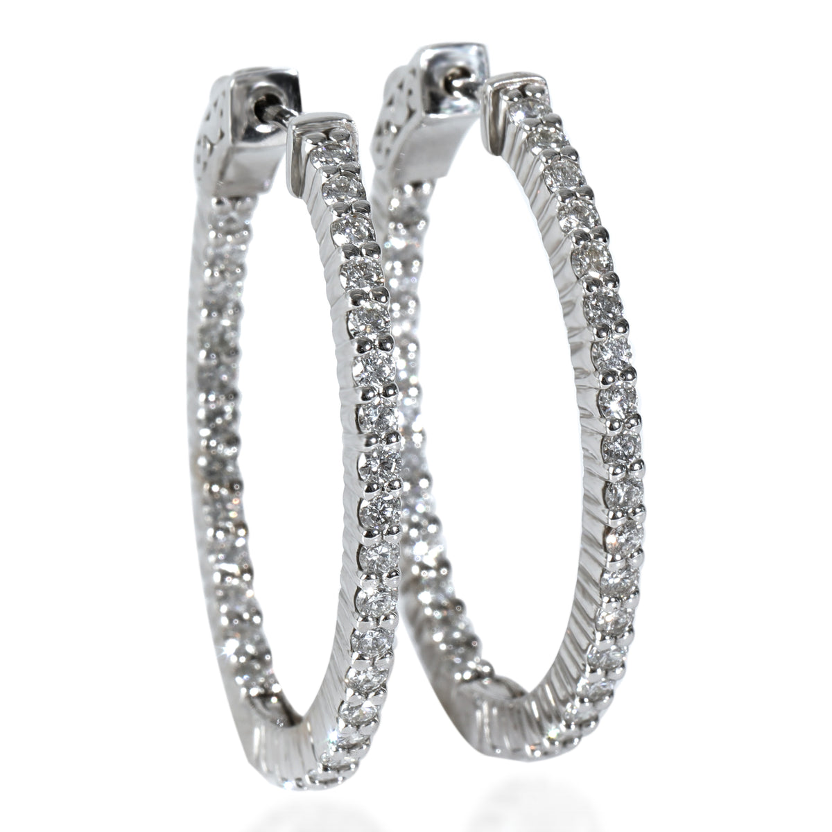 Diamond In Out Oval Shaped Hoop Earrings in 14K White Gold (1 3/4 CTW)