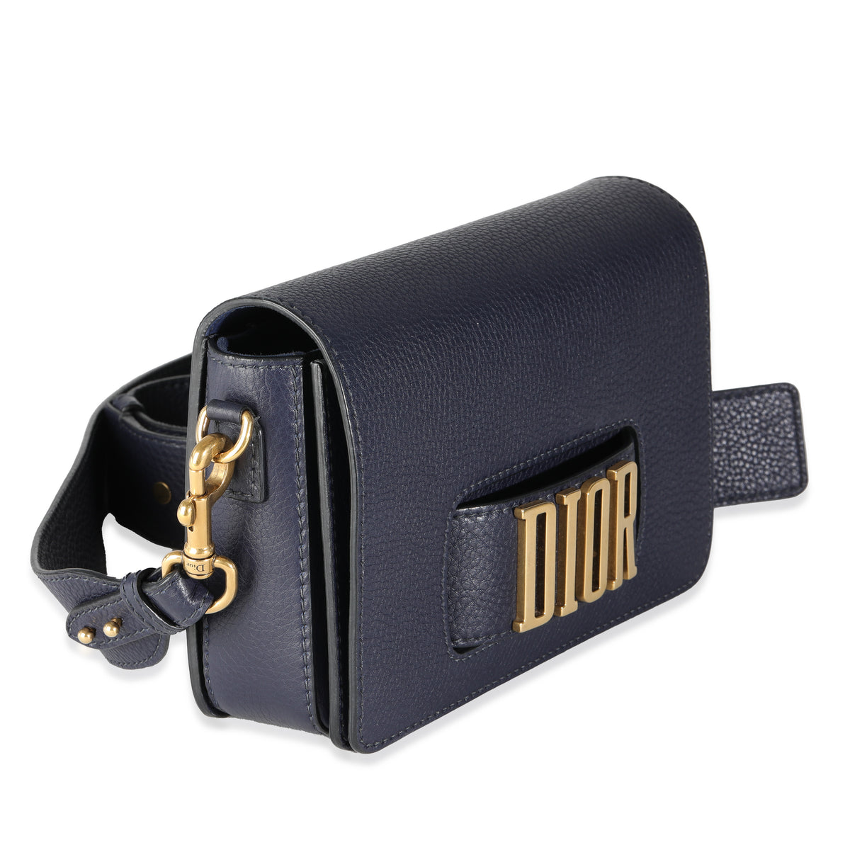 Navy Blue Grained Calfskin Medium Dio(r)evolution Flap Bag