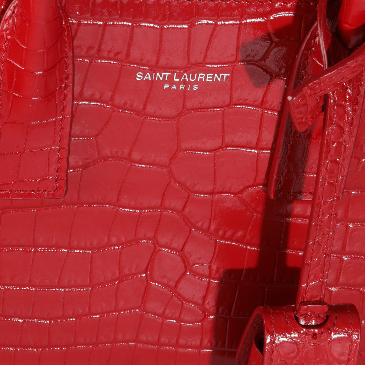 Red Calfskin Crocodile Embossed Nano Sac De Jour