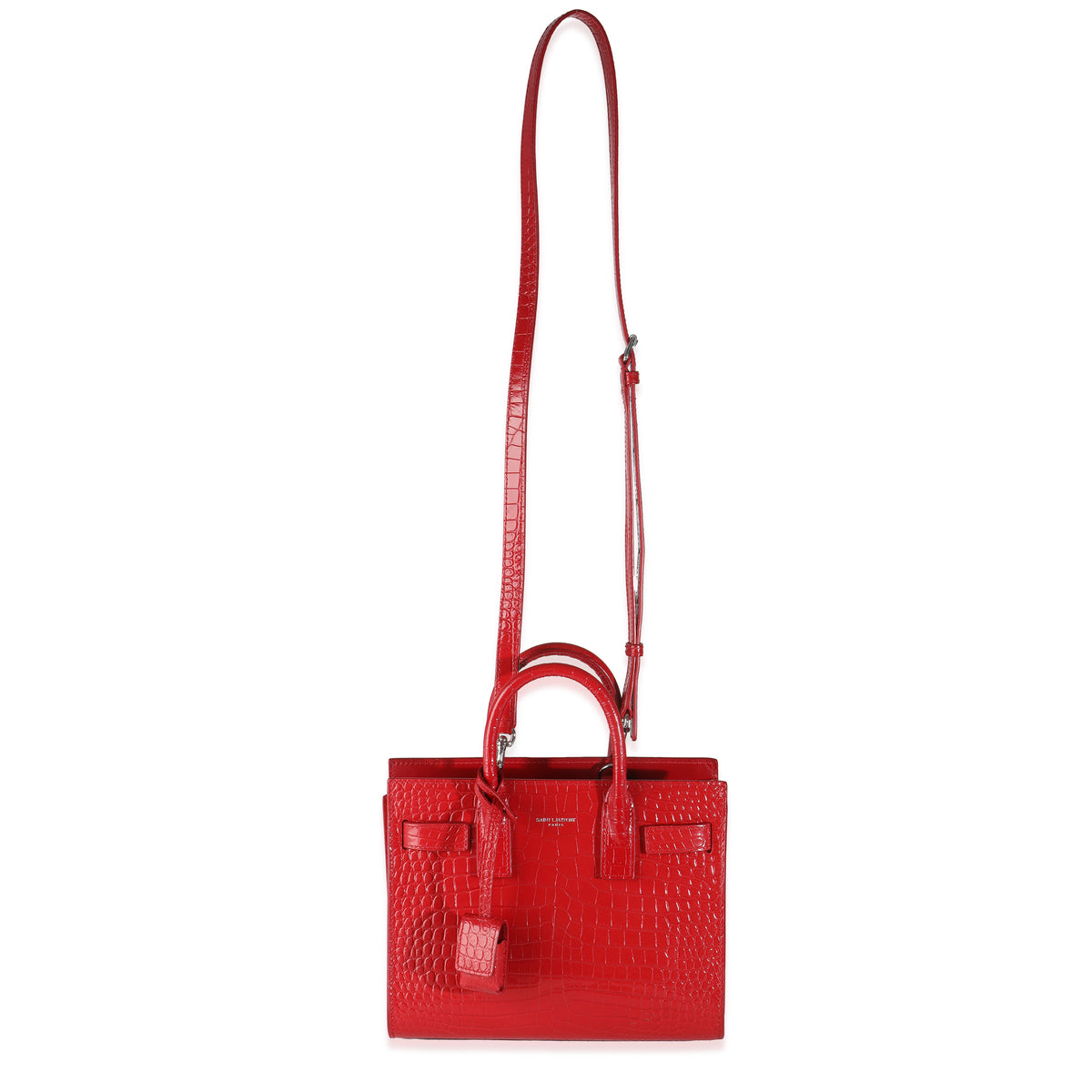 Red Calfskin Crocodile Embossed Nano Sac De Jour