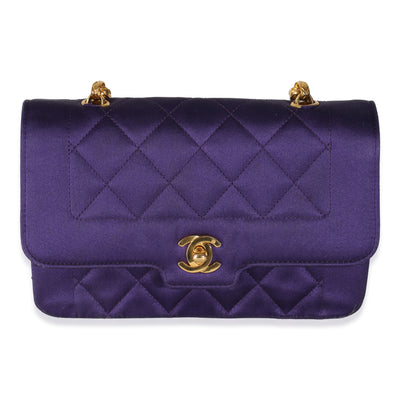 Vintage Purple Quilted Satin Mini Diana Bijoux Chain Flap Bag