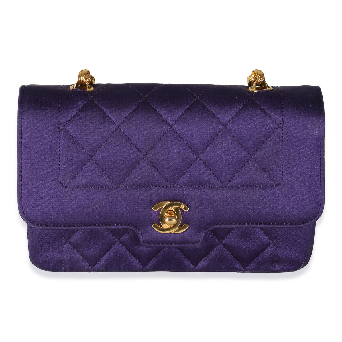 Vintage Purple Quilted Satin Mini Diana Bijoux Chain Flap Bag