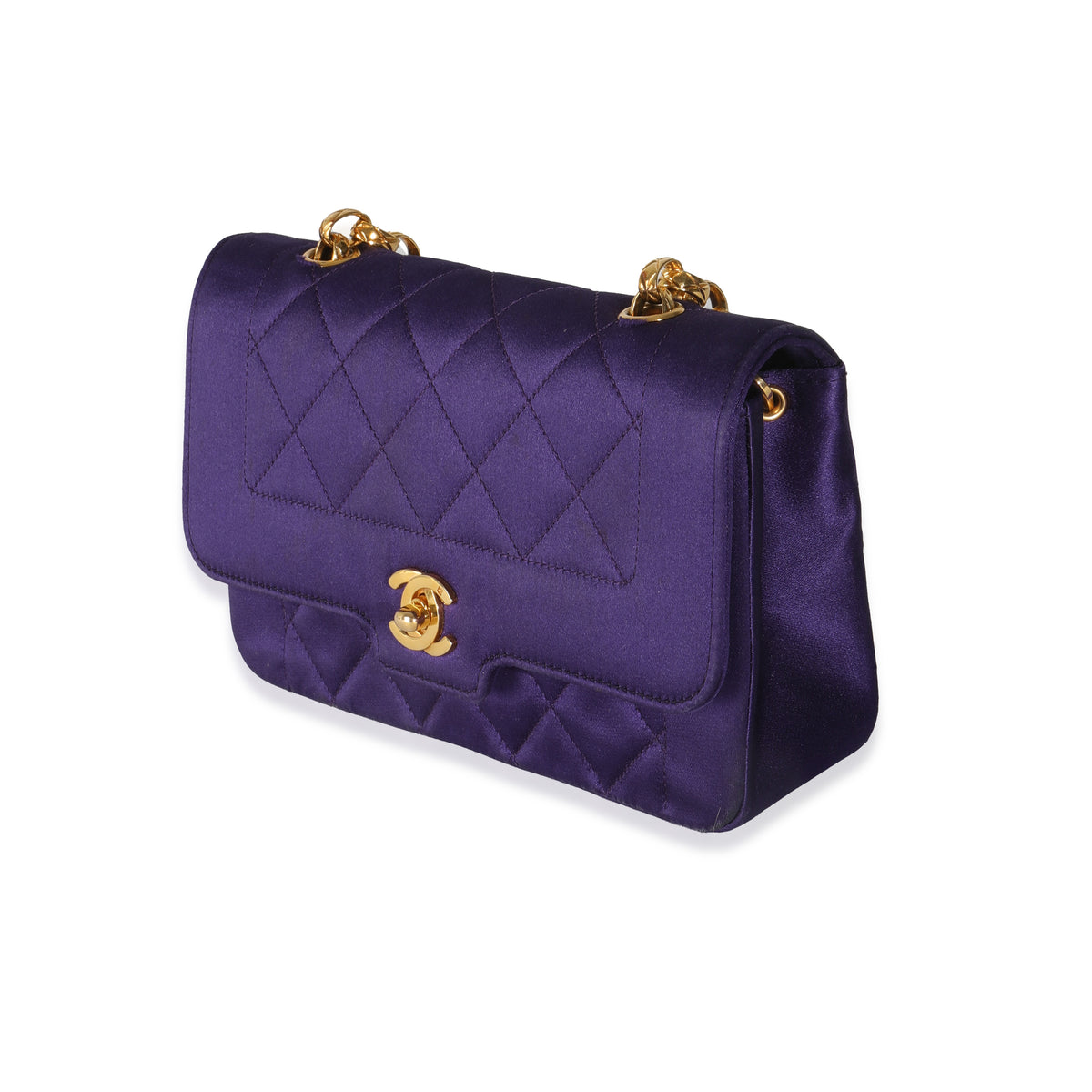 Vintage Purple Quilted Satin Mini Diana Bijoux Chain Flap Bag