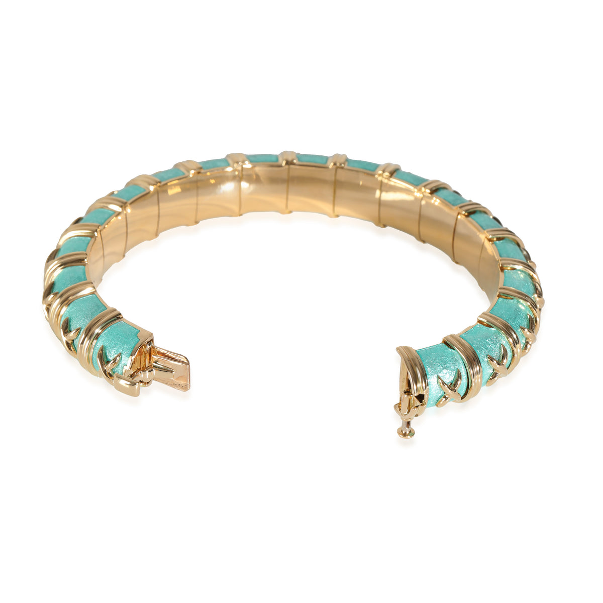 Schlumberger Croisillon Bracelet With Azure Blue Enamel, 18K Gold