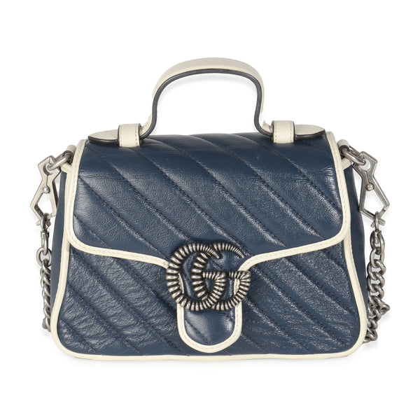 Gucci Blue Calfskin Diagonal Matelasse Mini Torchon GG Marmont Top
