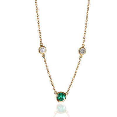 Yellow Gold Emerald & Diamond Color By The Yard Necklace