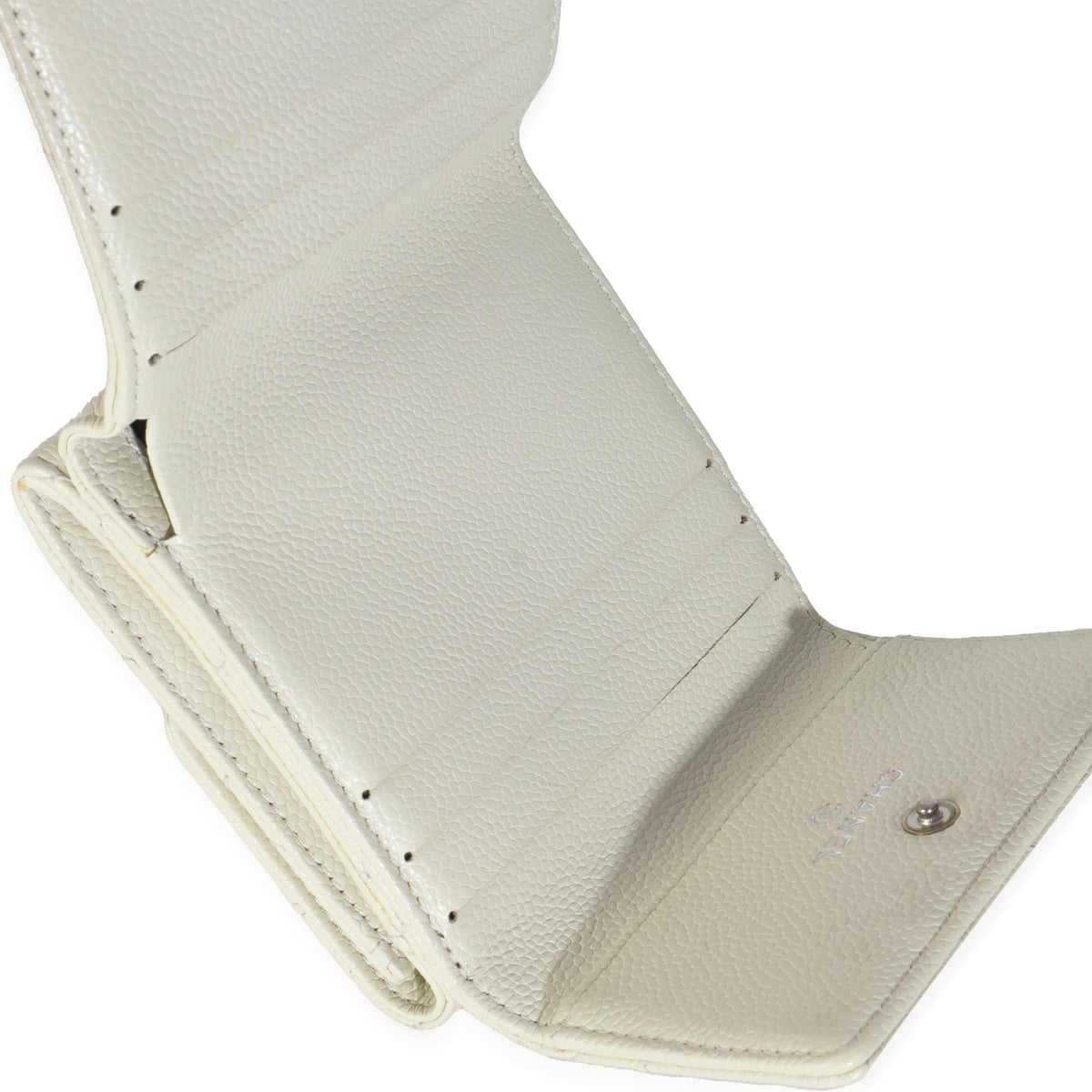 Ivory Quilted Caviar Multifold Wallet Handbag