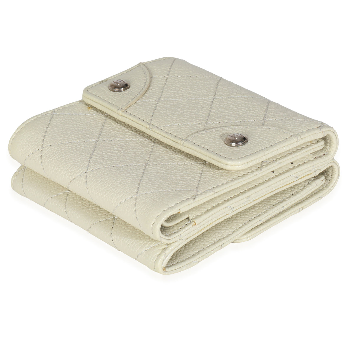 Ivory Quilted Caviar Multifold Wallet Handbag