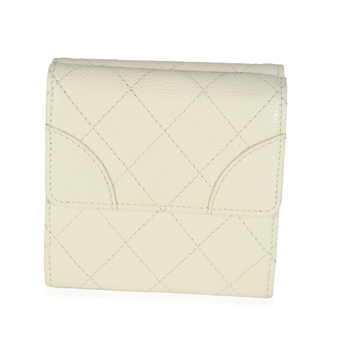 Ivory Quilted Caviar Multifold Wallet Handbag