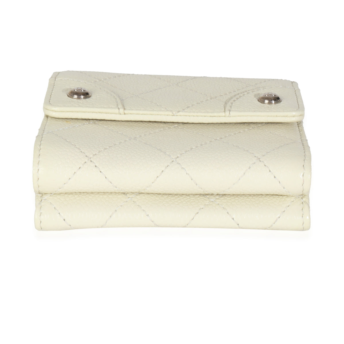 Ivory Quilted Caviar Multifold Wallet Handbag