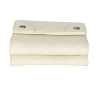 Ivory Quilted Caviar Multifold Wallet Handbag