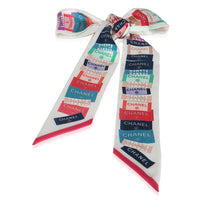 White Multicolor Logo Label Silk Bandeau