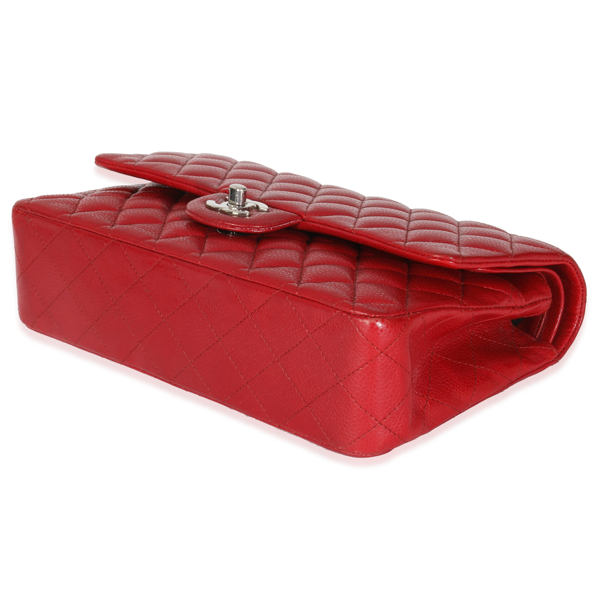 Red Quilted Caviar Medium Classic Double Flap Handbag