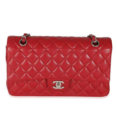 Red Quilted Caviar Medium Classic Double Flap Handbag