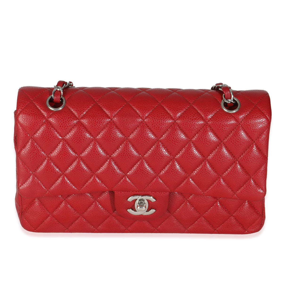 Red Quilted Caviar Medium Classic Double Flap Handbag