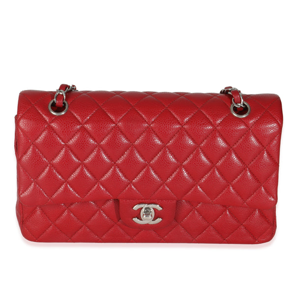 Red Quilted Caviar Medium Classic Double Flap Handbag