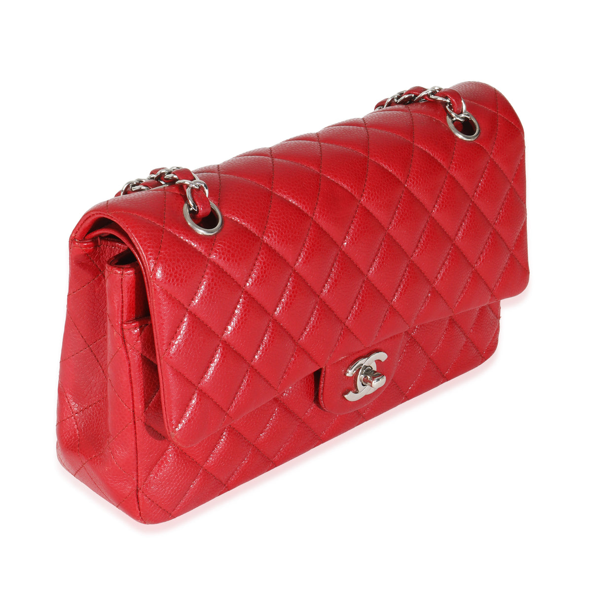 Red Quilted Caviar Medium Classic Double Flap Handbag