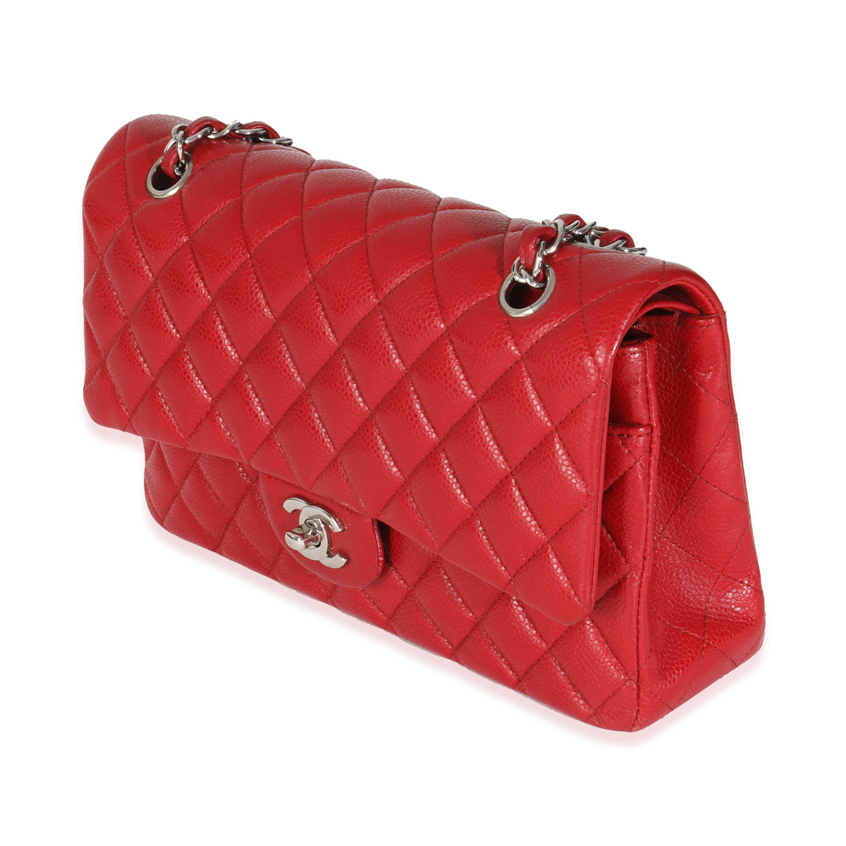 Red Quilted Caviar Medium Classic Double Flap Handbag