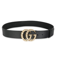 Black Smooth Calfskin Pearly GG Marmont Belt 95/38