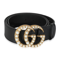 Black Smooth Calfskin Pearly GG Marmont Belt 95/38