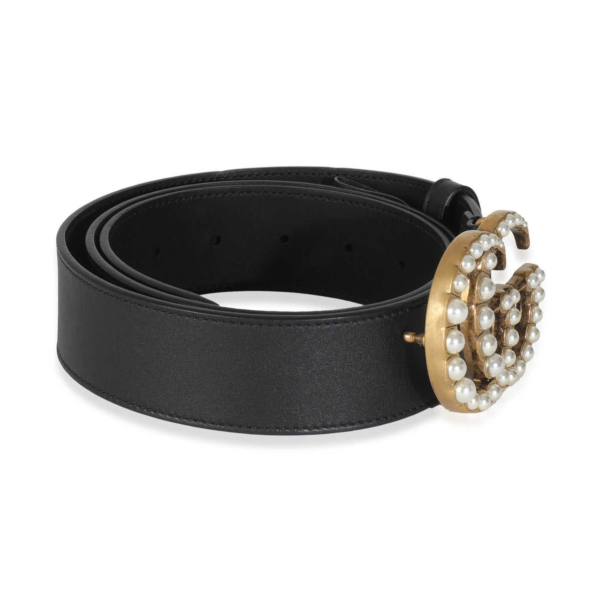 Black Smooth Calfskin Pearly GG Marmont Belt 95/38
