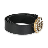 Black Smooth Calfskin Pearly GG Marmont Belt 95/38