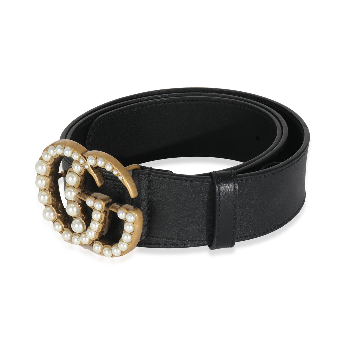 Black Smooth Calfskin Pearly GG Marmont Belt 95/38