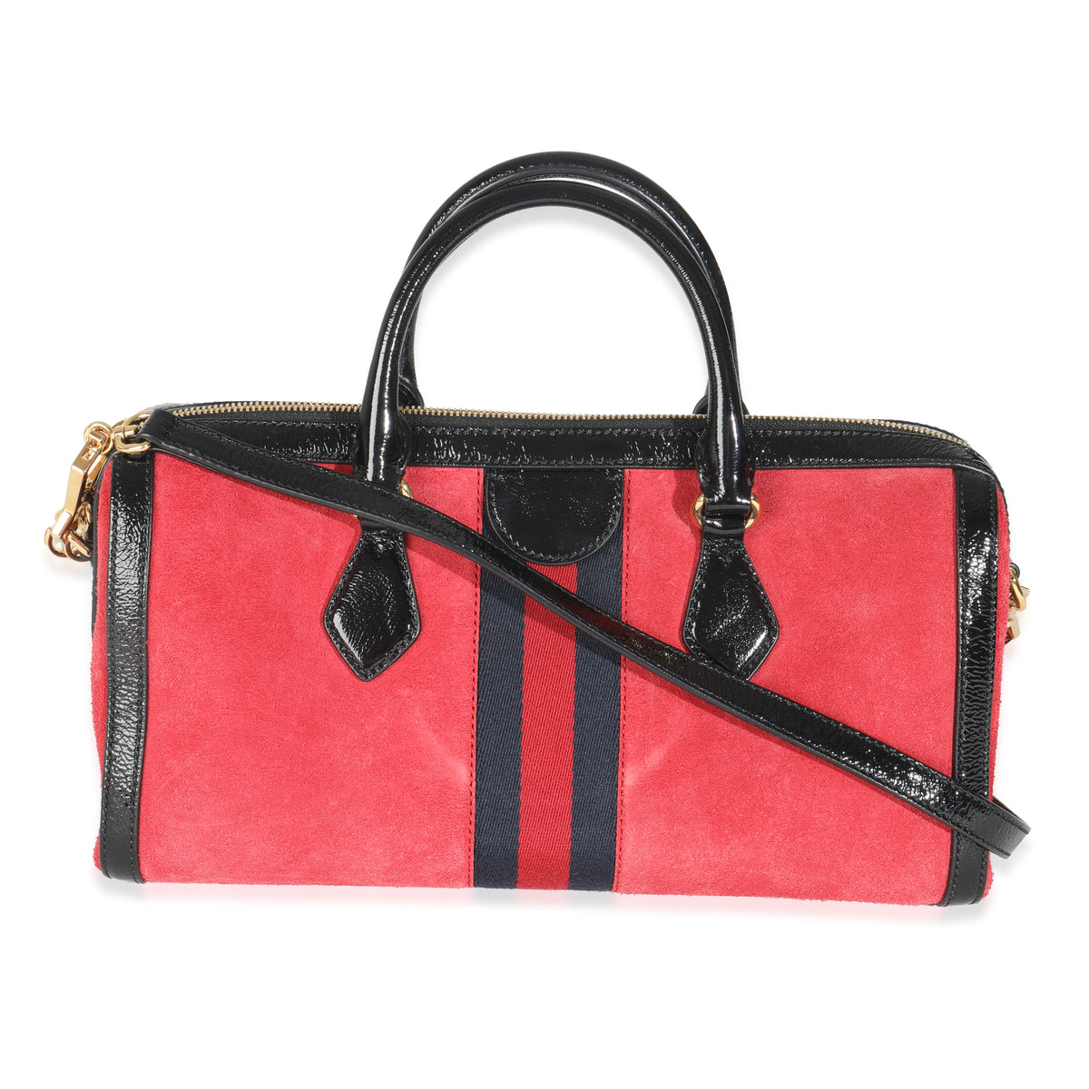 Red Suede Medium Ophidia Boston Bag