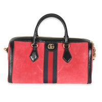 Red Suede Medium Ophidia Boston Bag