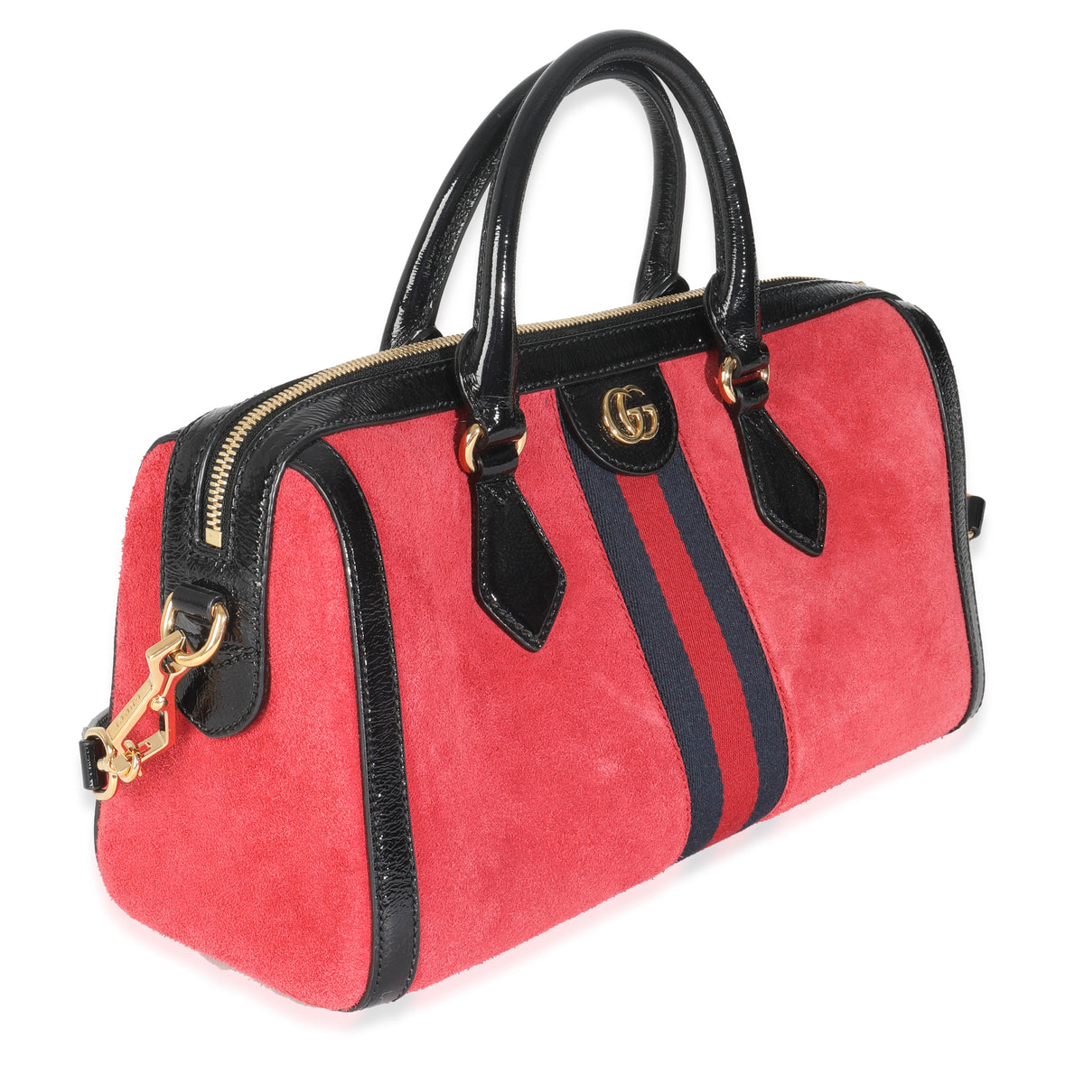 Red Suede Medium Ophidia Boston Bag