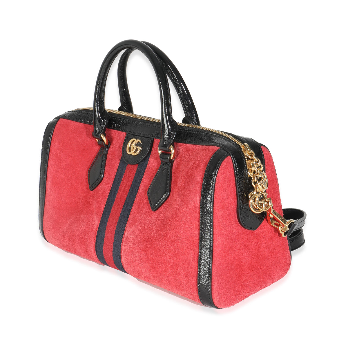 Red Suede Medium Ophidia Boston Bag