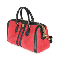 Red Suede Medium Ophidia Boston Bag