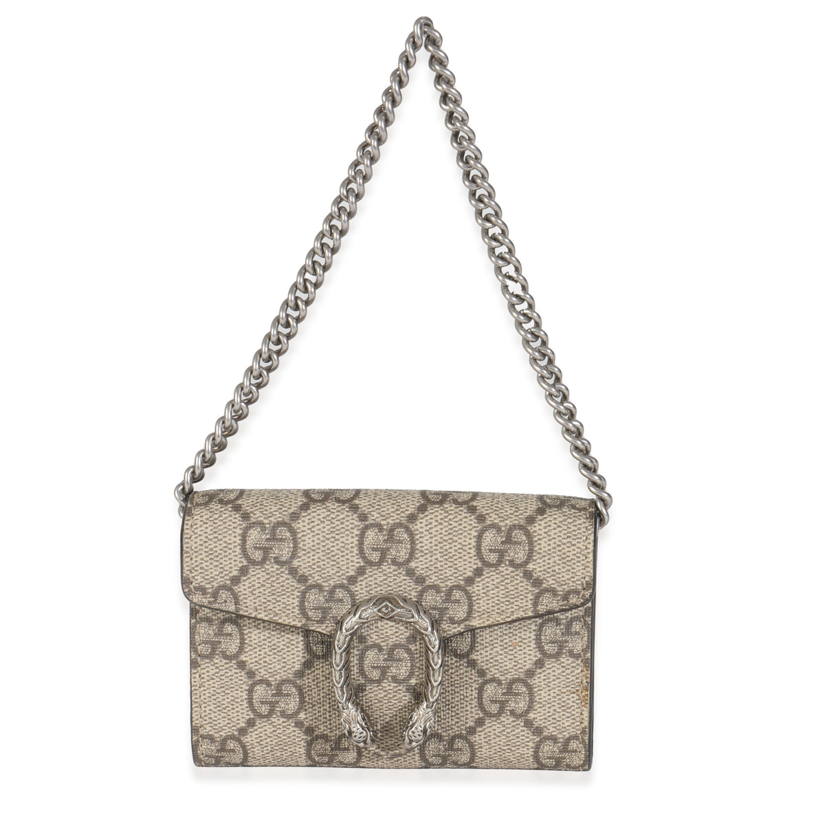 Beige GG Supreme Canvas Dionysus Card Holder On Chain
