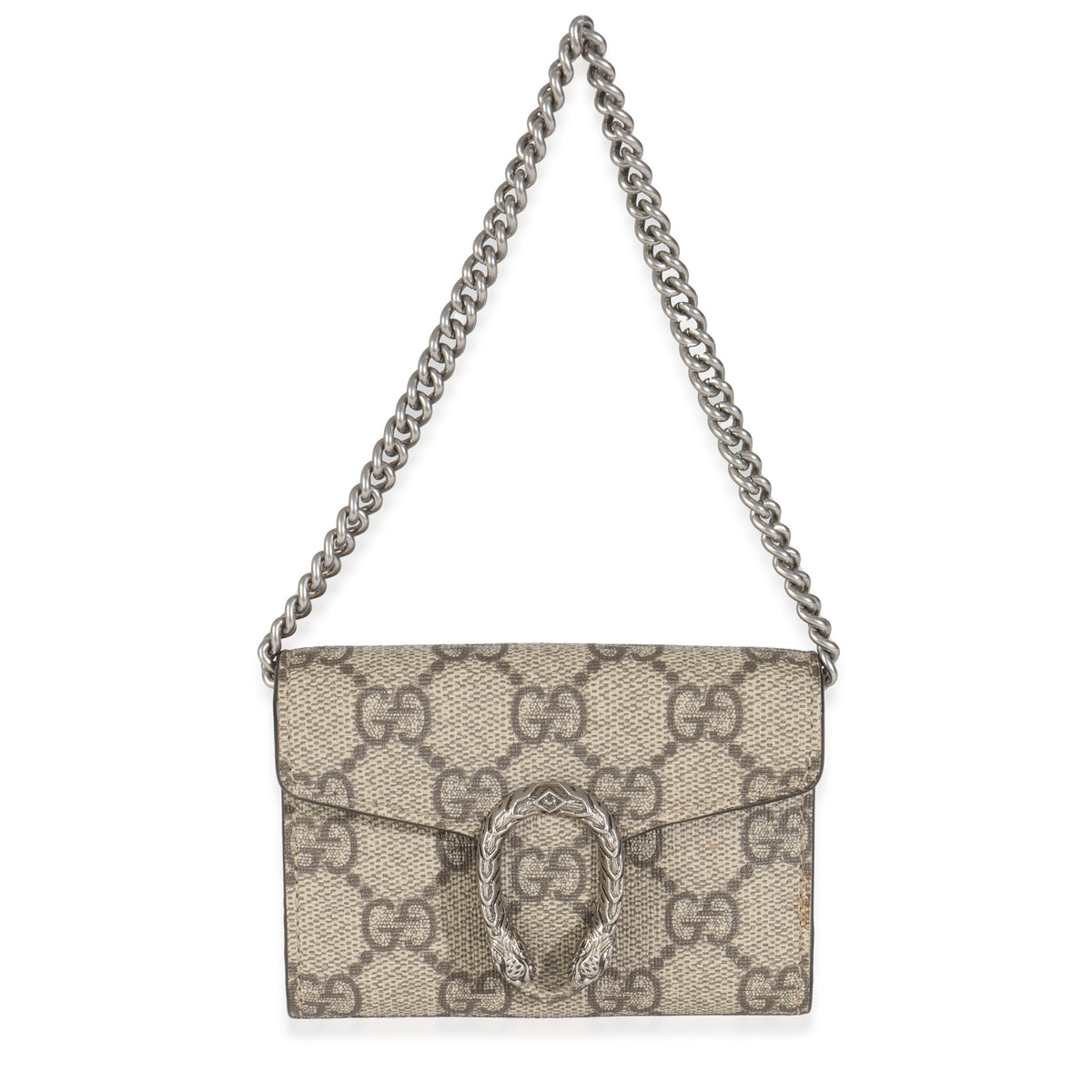 Beige GG Supreme Canvas Dionysus Card Holder On Chain