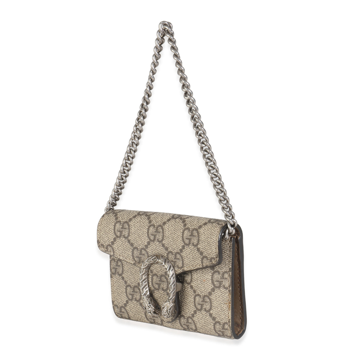 Beige GG Supreme Canvas Dionysus Card Holder On Chain