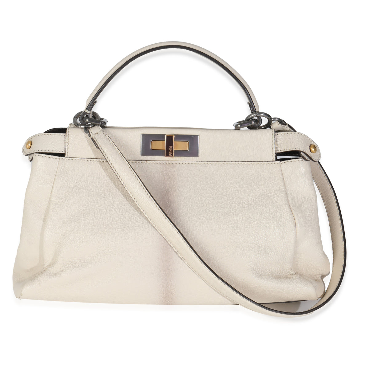 White Goatskin Beige Python Medium Peekaboo Iconic Satchel