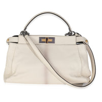 White Goatskin Beige Python Medium Peekaboo Iconic Satchel