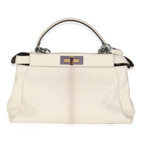 White Goatskin Beige Python Medium Peekaboo Iconic Satchel