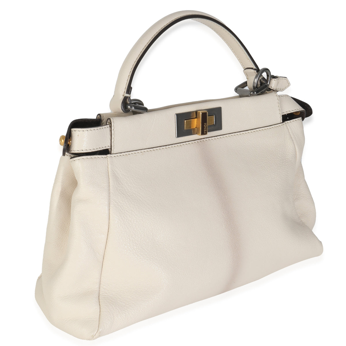 White Goatskin Beige Python Medium Peekaboo Iconic Satchel