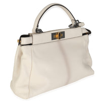 White Goatskin Beige Python Medium Peekaboo Iconic Satchel