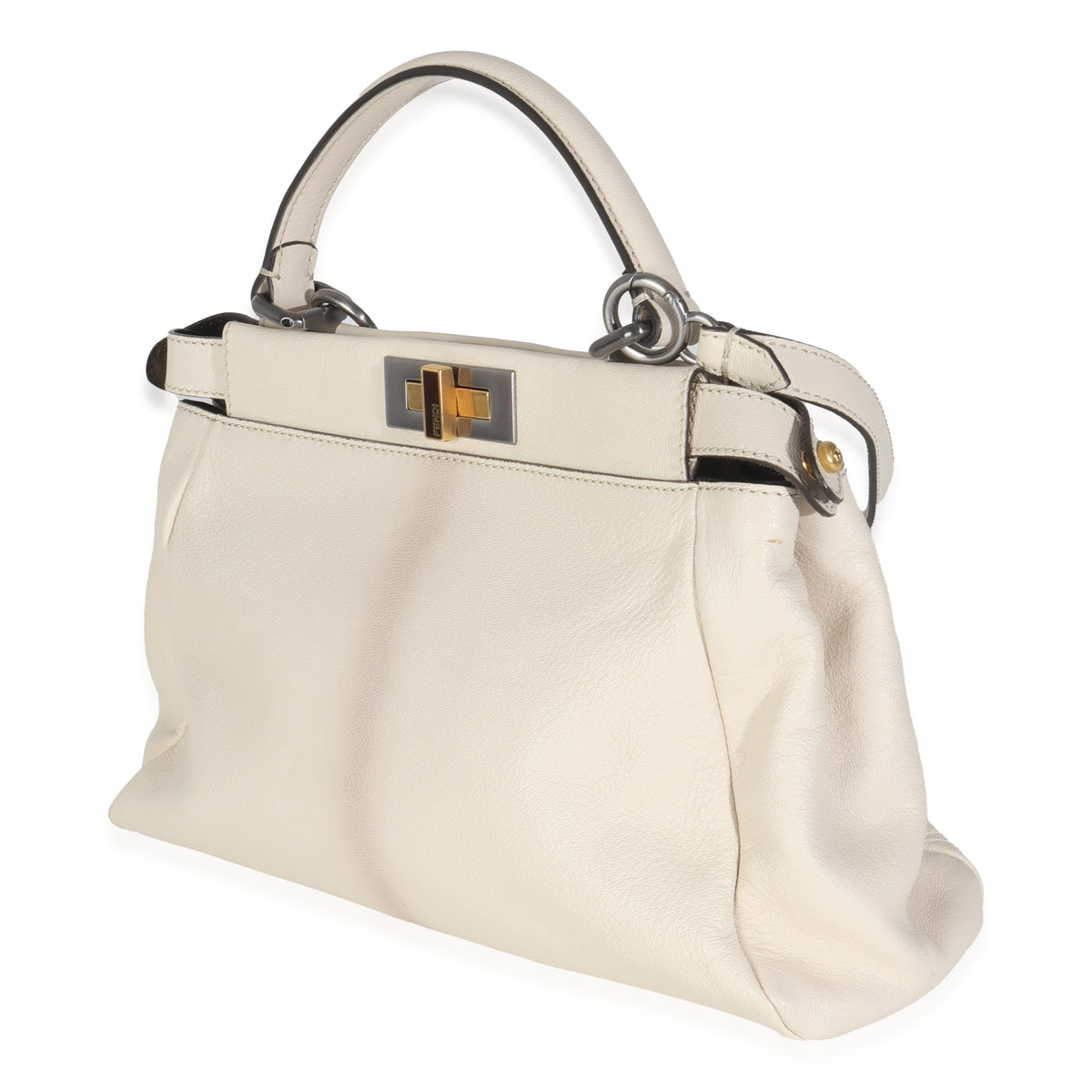 White Goatskin Beige Python Medium Peekaboo Iconic Satchel