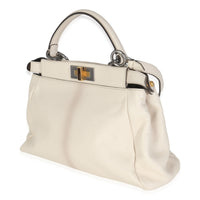 White Goatskin Beige Python Medium Peekaboo Iconic Satchel