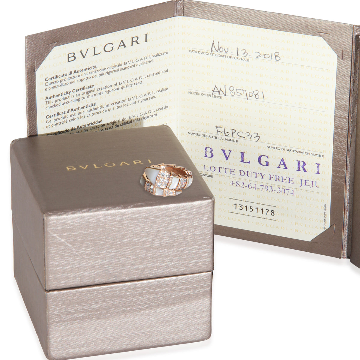 Rose Gold Mother Of Pearl and Diamond Serpenti Viper Ring