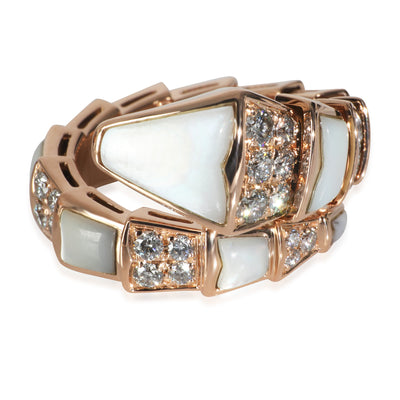Rose Gold Mother Of Pearl and Diamond Serpenti Viper Ring