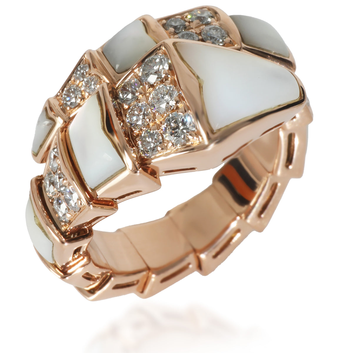 Rose Gold Mother Of Pearl and Diamond Serpenti Viper Ring