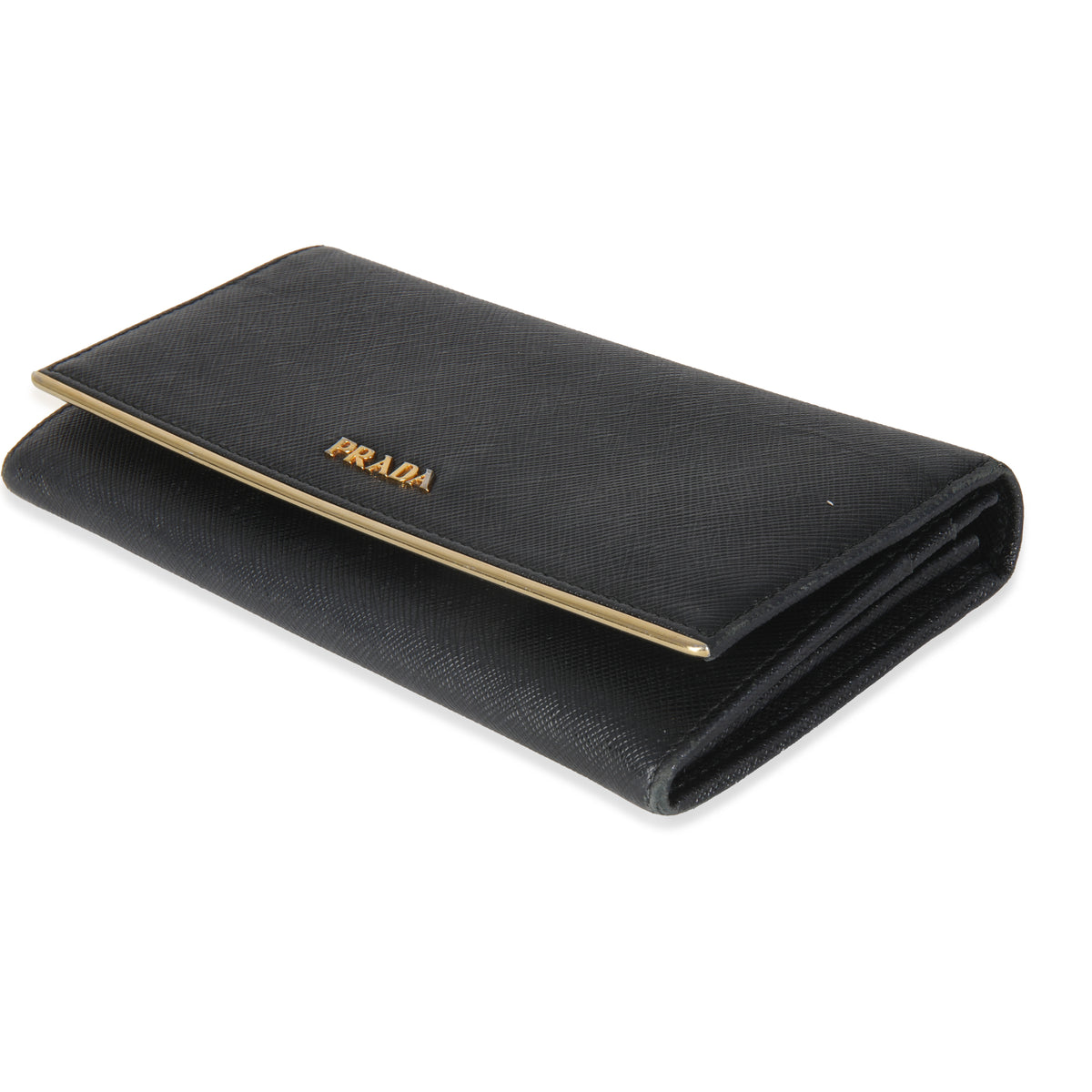 Black Saffiano Gold Plate Logo Flap Wallet