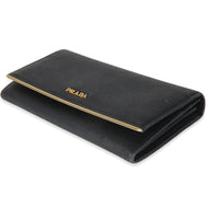 Black Saffiano Gold Plate Logo Flap Wallet