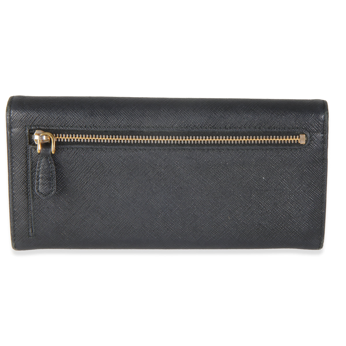 Black Saffiano Gold Plate Logo Flap Wallet