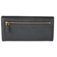 Black Saffiano Gold Plate Logo Flap Wallet
