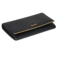 Black Saffiano Gold Plate Logo Flap Wallet